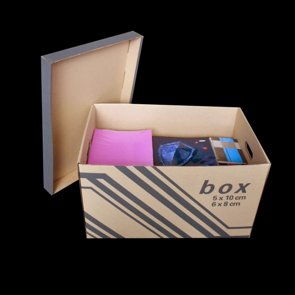 Archiváló konténer karton doboz fedeles 52x35x30cm, külön záródó levehető fedél