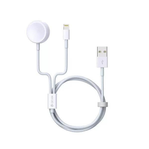 Devia 2in1 QI Lightning Töltőkábel Fehér Apple