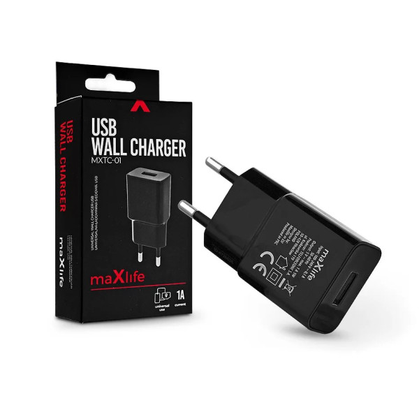 MAXLIFE USB HÁLÓZATI TÖLTŐ ADAPTER - MAXLIFE MXTC-01 USB WALL CHARGER - 5V/1A -