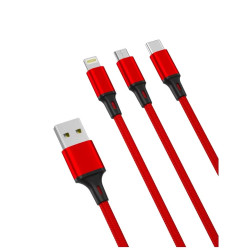 XO NB173 3in1 töltőkábel USB to Micro USB / Type-c / Lightning 1,2M 2,4A Piros